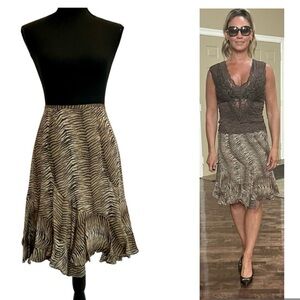 Liz Claiborne brown zebra animal print asymmetrical handkerchief hemline skirt 8